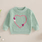 Nokpsedcb Baby Girl Cute Long Sleeve Heart Flowers Embroidery Oversized Sweater Toddler Valentine Outfit (Green, 6-9 Months)