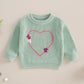 Nokpsedcb Baby Girl Cute Long Sleeve Heart Flowers Embroidery Oversized Sweater Toddler Valentine Outfit (Green, 3-4 Years)
