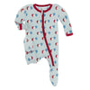 Kickee Footie With Zipper In Celebration Prints, One-Piece Boy Or Girl Baby Clothes, Sleepwear For Babies And Kids (Spring Sky B