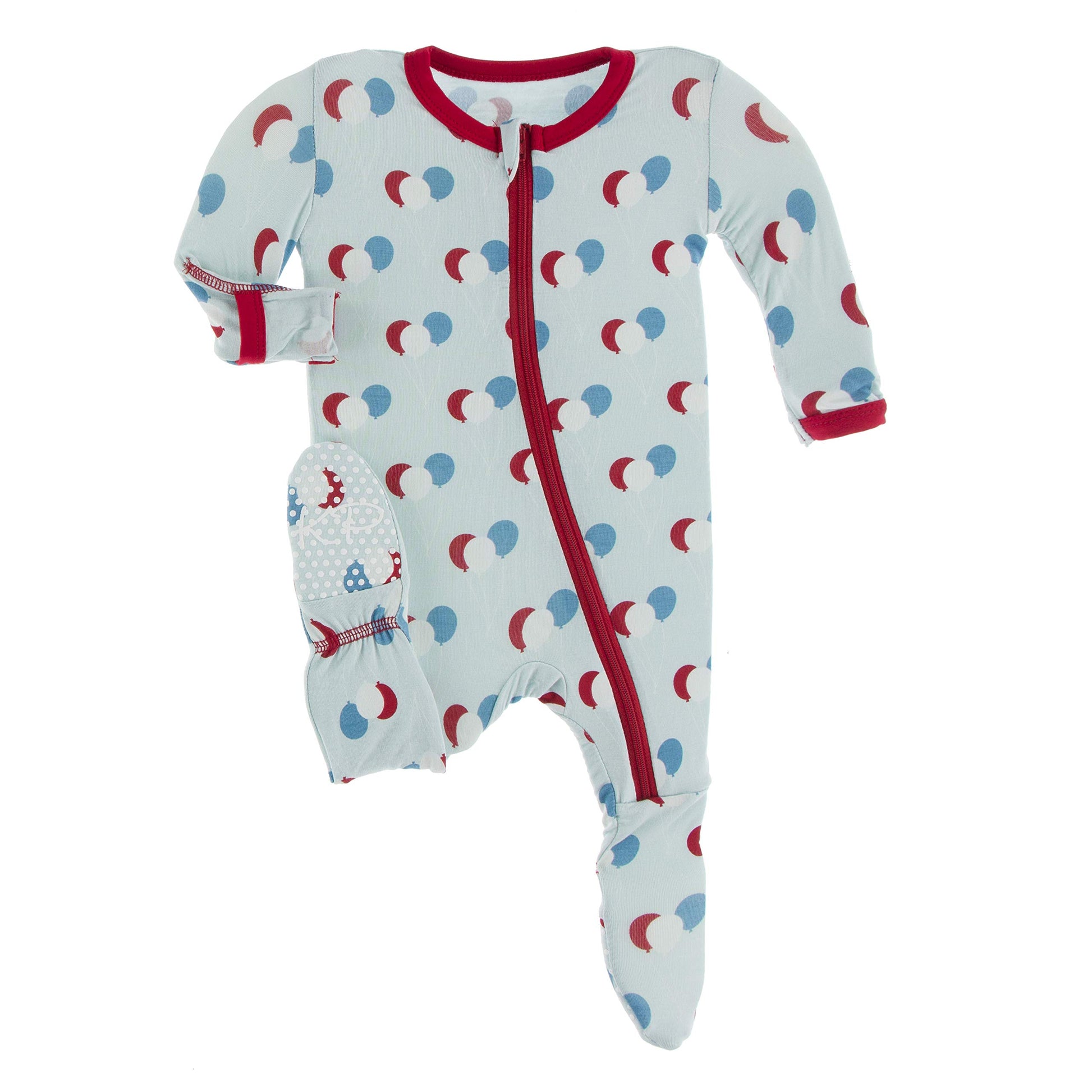 Kickee Footie With Zipper In Celebration Prints, One-Piece Boy Or Girl Baby Clothes, Sleepwear For Babies And Kids (Spring Sky B