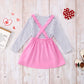 Toddler Baby Girls Valentine'S Day Outfits Long Sleeve Dot Heart Shirt Top Red Suspender Skirt Clothes Set(Pink, 5-6T(120))