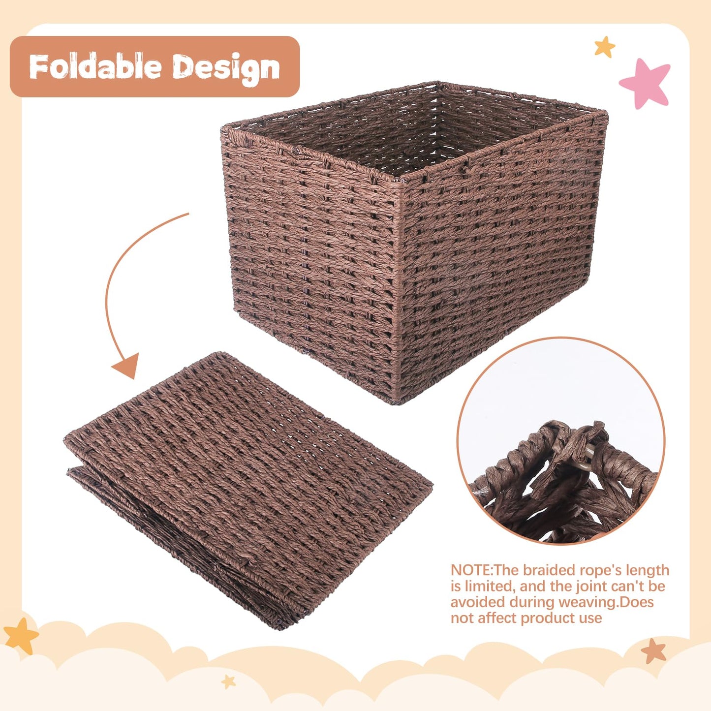 Wisreach Wooden Baby Shower Crate Closet, Foldable Handwoven Storage Basket With Handle For Shower Gifts