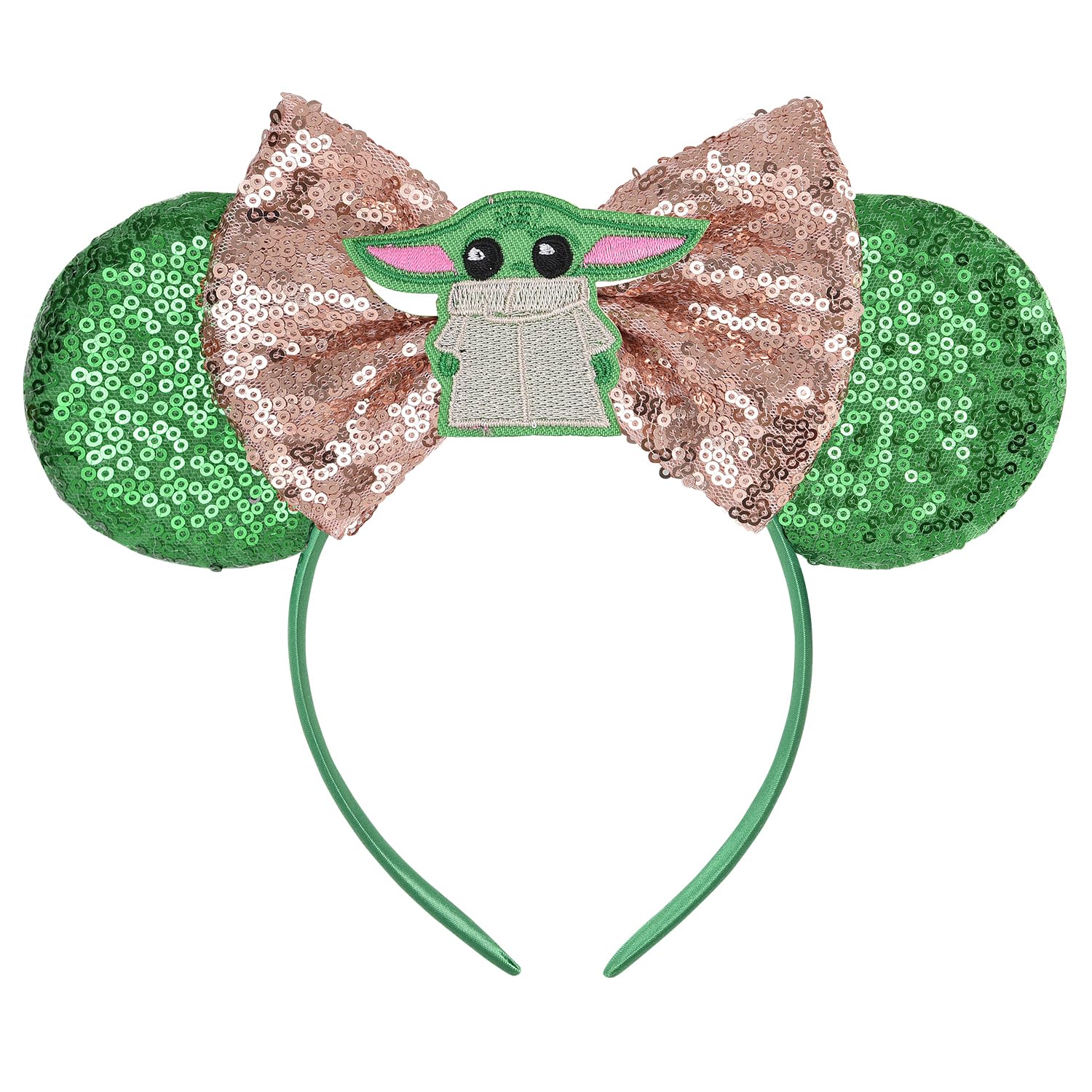 Seamoy Sequin Minnie Ears Headband,Yoda Mouse Ears Bow Headband, Sparkle Rose Gold Classic Red Mice Ears Headband For Women Girl