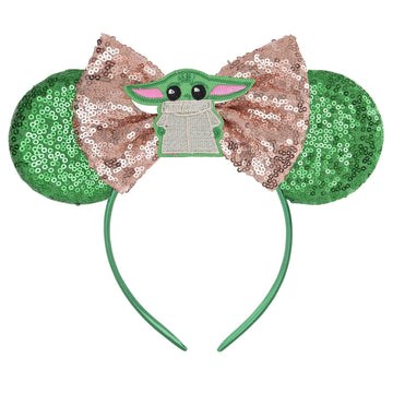 Seamoy Sequin Minnie Ears Headband,Yoda Mouse Ears Bow Headband, Sparkle Rose Gold Classic Red Mice Ears Headband For Women Girl