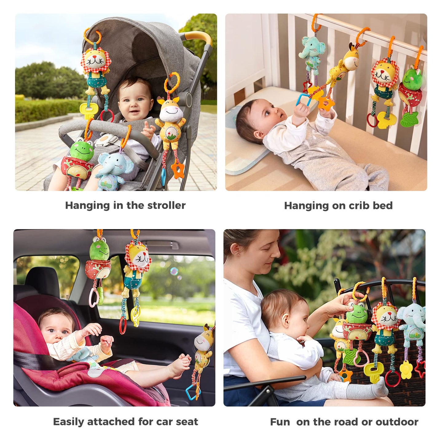 TUMAMA Baby Toys for 0, 3, 6, 9, 12 Months, Handbells Baby Rattles, Soft Plush Early Development Stroller Car Toys for Infant, N