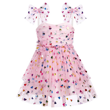 Idopip Baby Girls Sequin Heart Tutu Dress Summer Sleeveless Backless Princess Birthday Party Dresses Toddler Little Girl First C