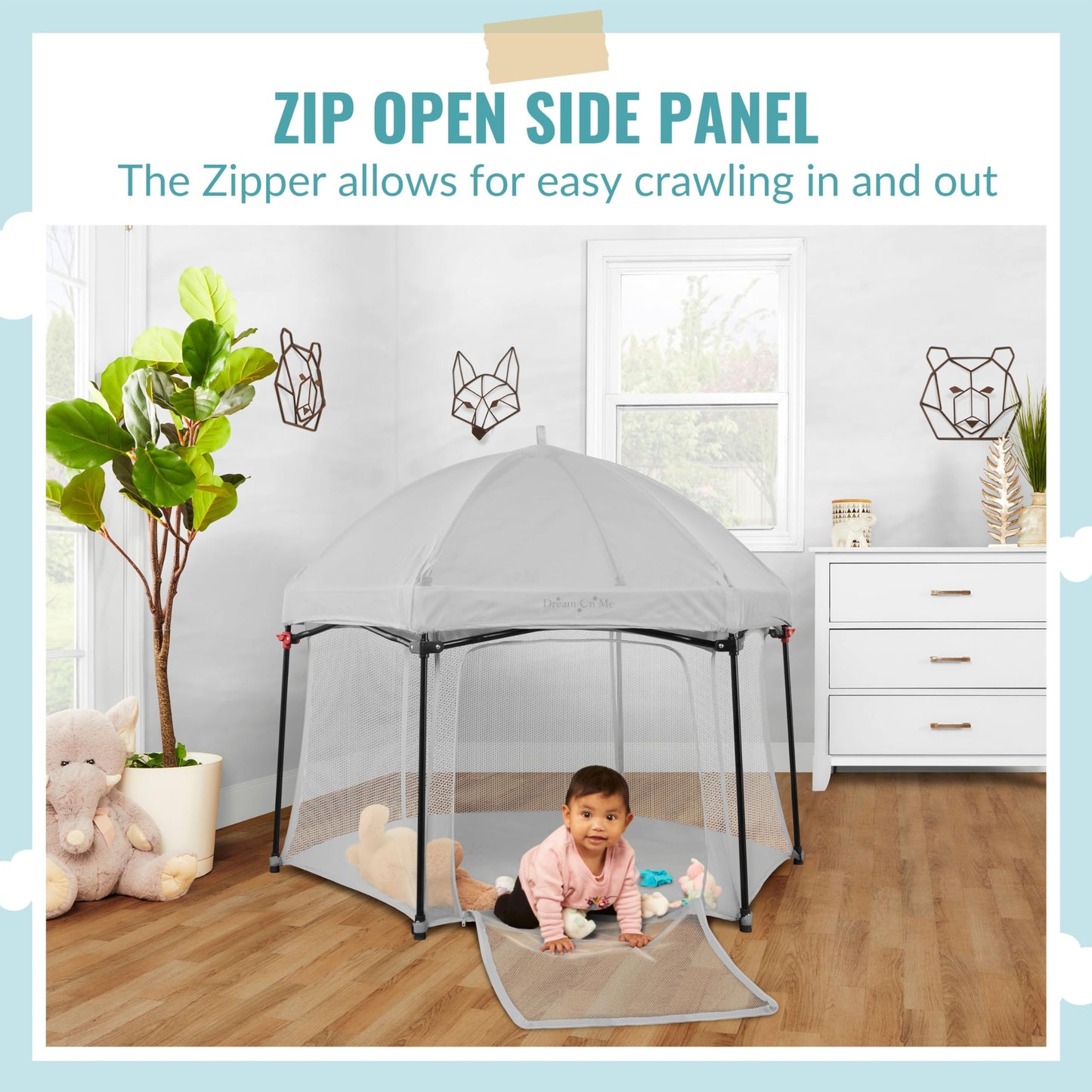 Dream On Me Onyx Playpen Set With Canopy, Baby Playpen, Portable And Lightweight, Playpen For Babies And Toddler, Grey