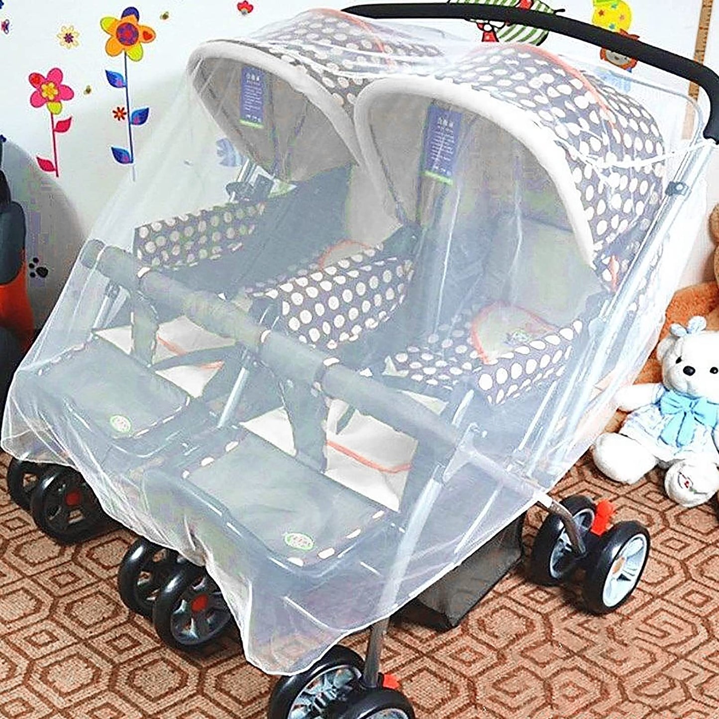 Ruixia Twin Baby Stroller Full Cover Mosquito Netting Breathable Mesh Drawstring Mosquito Net For Infants Bassinet Cribs White F