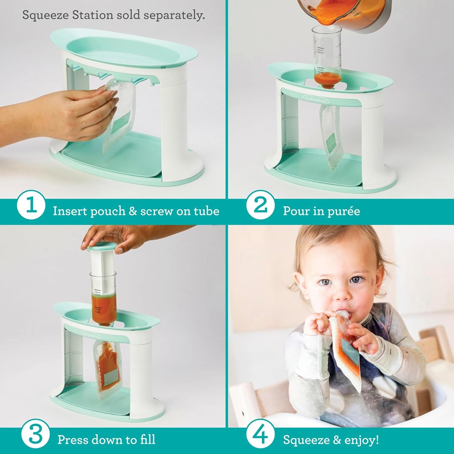 Infantino Reusable Squeeze Pouches For Homemade Baby Food, 3.5 Oz, Pack Of 25 - Bpa, Pvc, And Phthalate-Free, Freezer-Safe, With