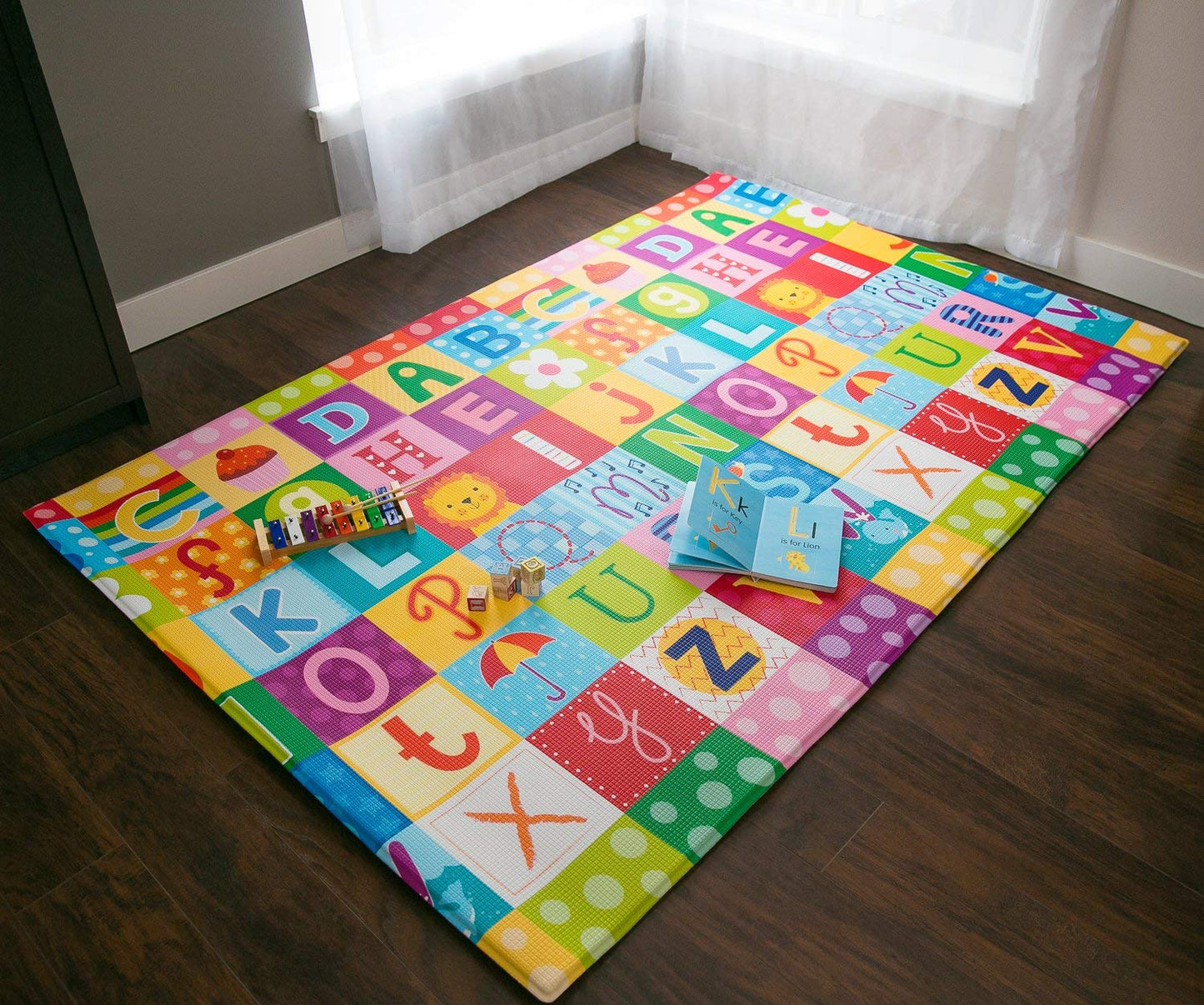 Baby Care Play Mat (Large, Playful - Zoo Town) 82 x 55 Original One-Piece Reversible Rollable Waterproof Play Mat for Infant