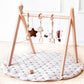 Wooden Baby Play Gym With Mat, Foldable Baby Play Gym Frame Activity Gym Hanging Bar With 6 Gym Baby Toys Rainbow Playmats For N