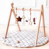 Wooden Baby Play Gym With Mat, Foldable Baby Play Gym Frame Activity Gym Hanging Bar With 6 Gym Baby Toys Rainbow Playmats For N