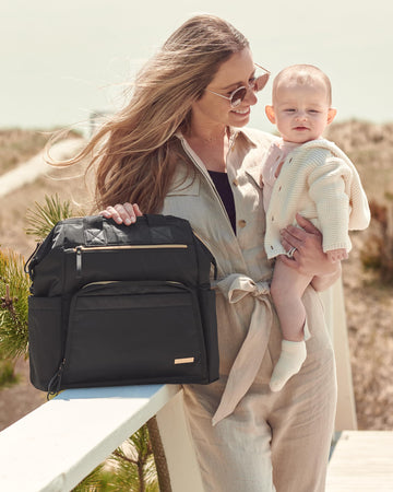 Skip Hop Diaper Bag Backpack: Mainframe Large Capacity Wide Open Structure With Changing Pad & Stroller Attachement, Black With