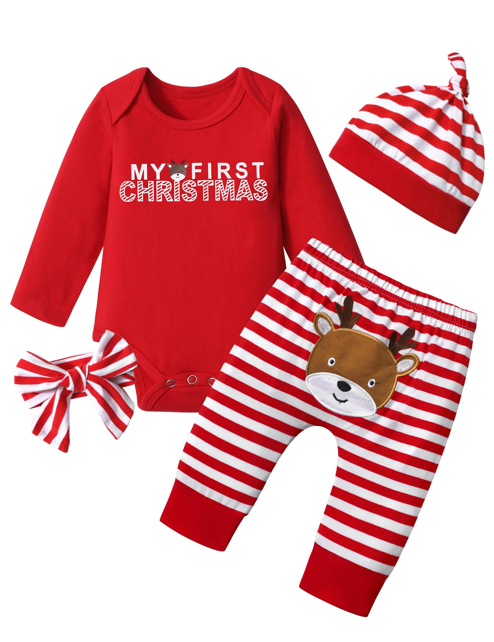 Von Kilizo Baby Girl Christmas Outfit Baby Girl Long Sleeve Rompers Striped Pant Sets My First Christmas Baby Girl Outfit Infant