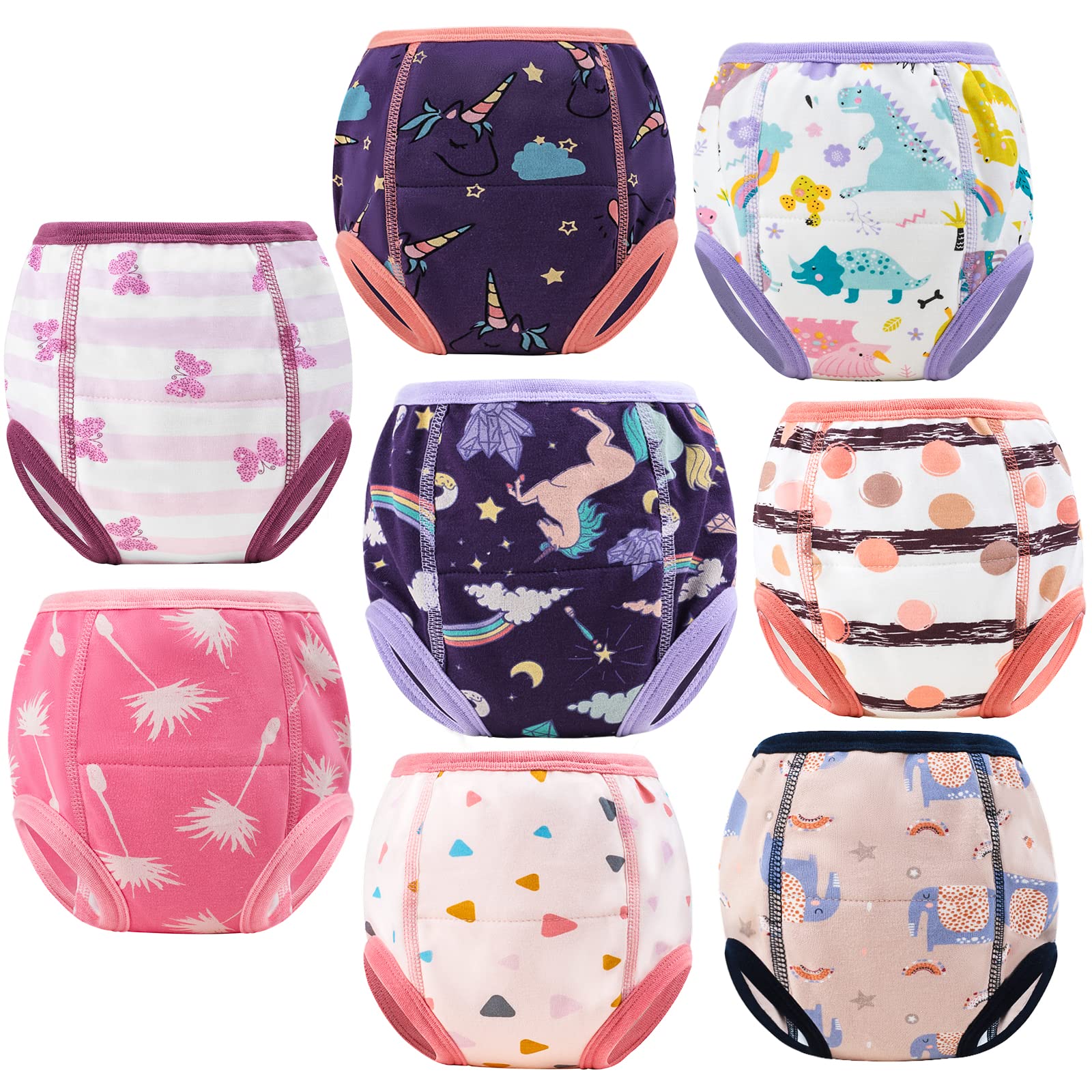 Moomoo Baby 8 Packs Potty Training Pants Cotton Absorbent Training Underwear For Toddler Baby Gir 4T