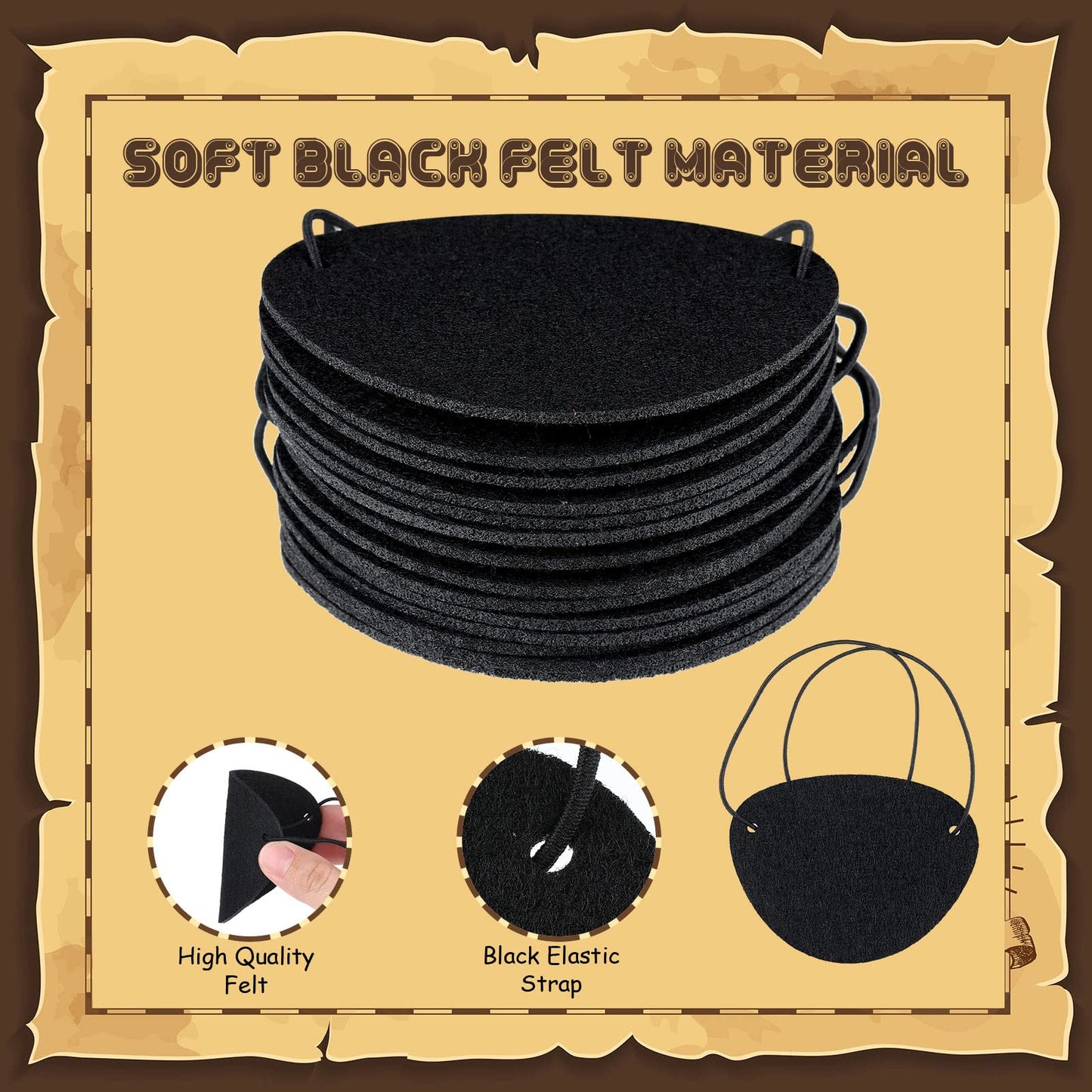 Chivao 72 Pieces Pirate Eye Patches For Adults Black Felt One Eye Skull Captain For Pirate(Simple Style)