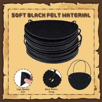 Chivao 72 Pieces Pirate Eye Patches For Adults Black Felt One Eye Skull Captain For Pirate(Simple Style)