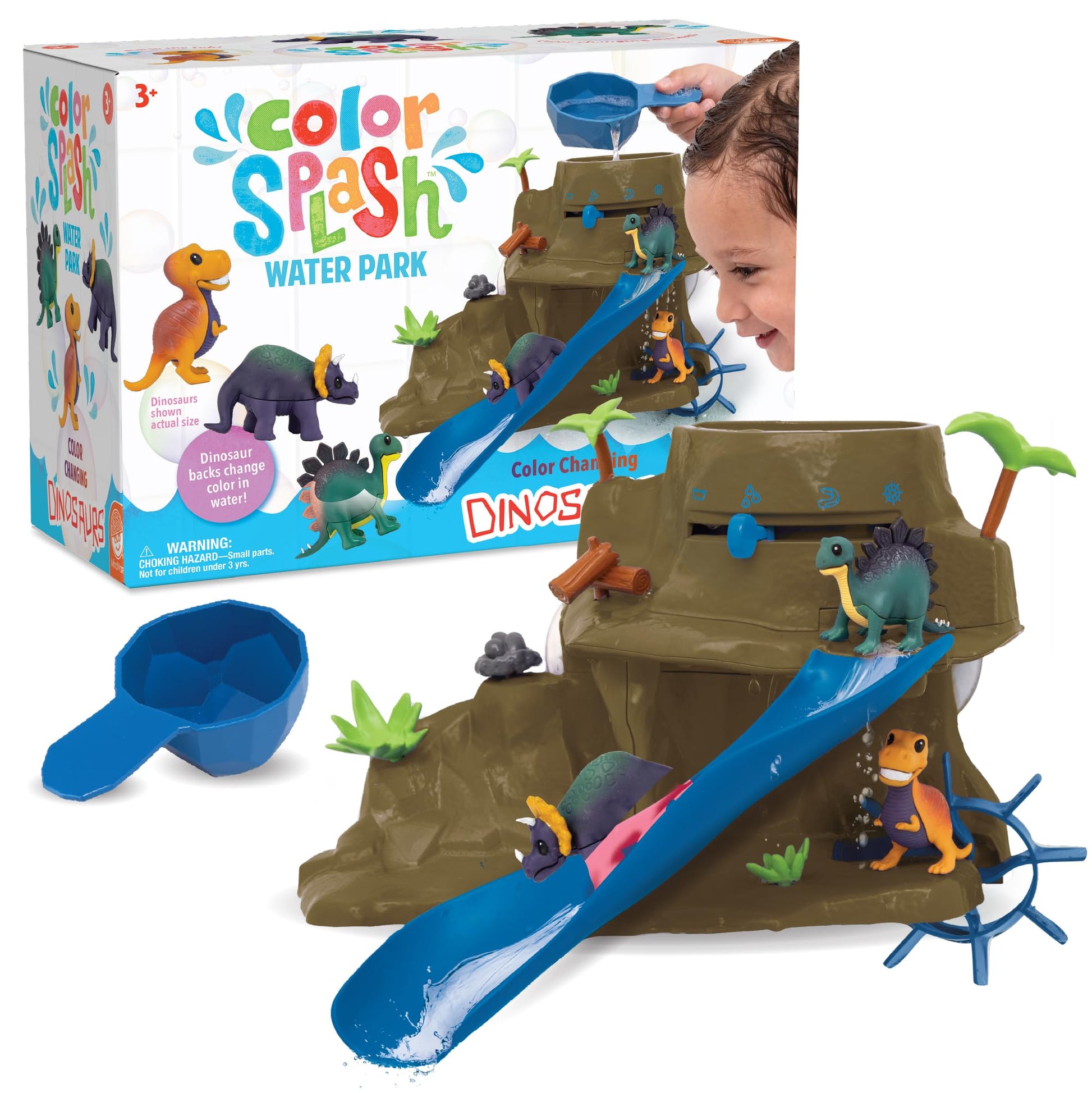 MindWare Dinosaur Color Splash Water Park Bathtub Playset - Interactive Bath Toys with Color Changing Dinosaur Figures - Gift fo
