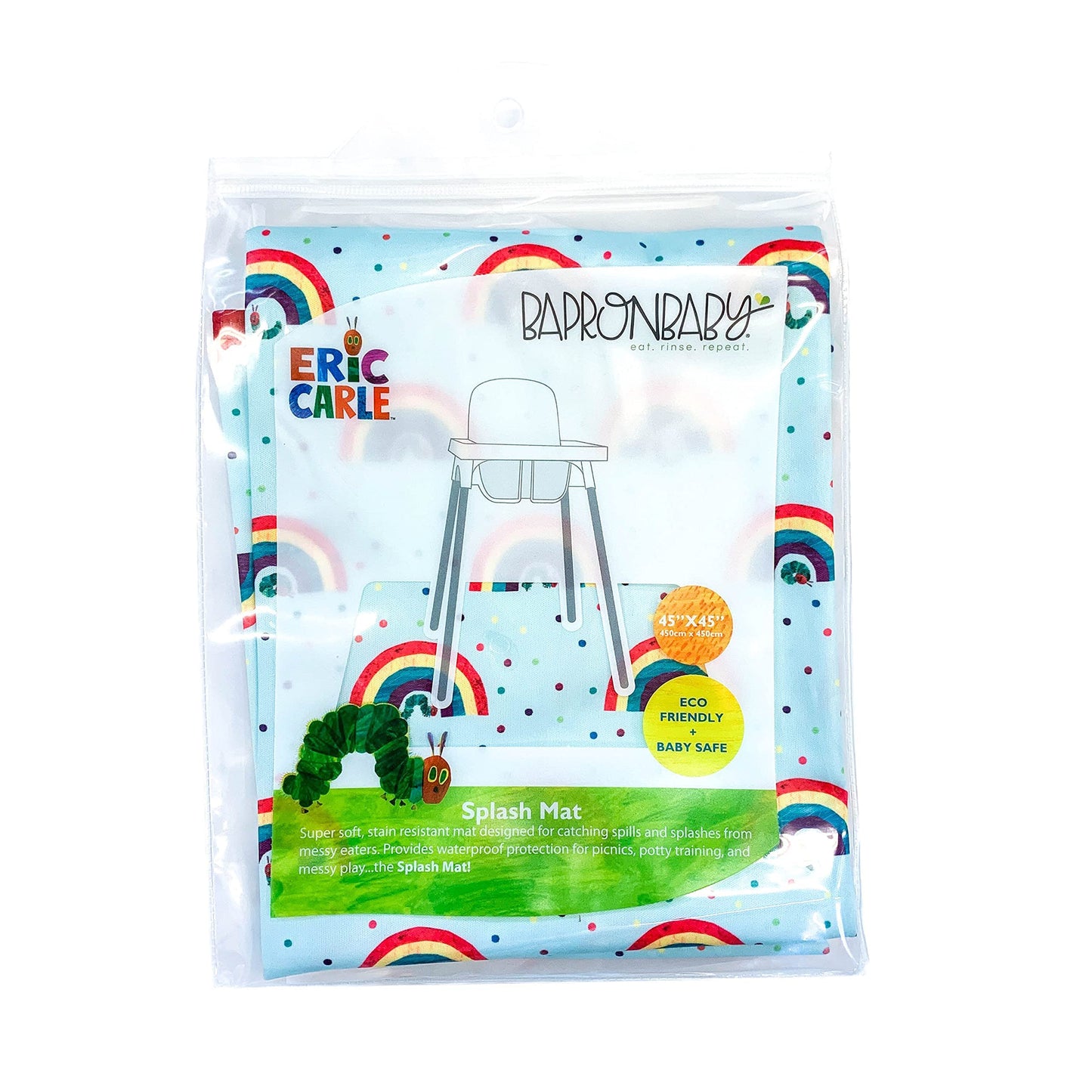 Bapronbaby Eric Carle Rainbow Caterpillar Splash Mat - Waterproof Catch-All For Under High Chairs, Floors, Tables, Playtime Or A