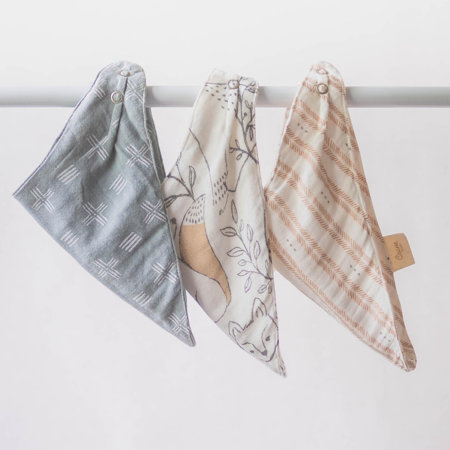 Crane Baby Bandana Bibs, Woodland Animal 100% Cotton Muslin, Adjustable Snaps Grow With Baby, Registry Essential Gift, Set Of 3