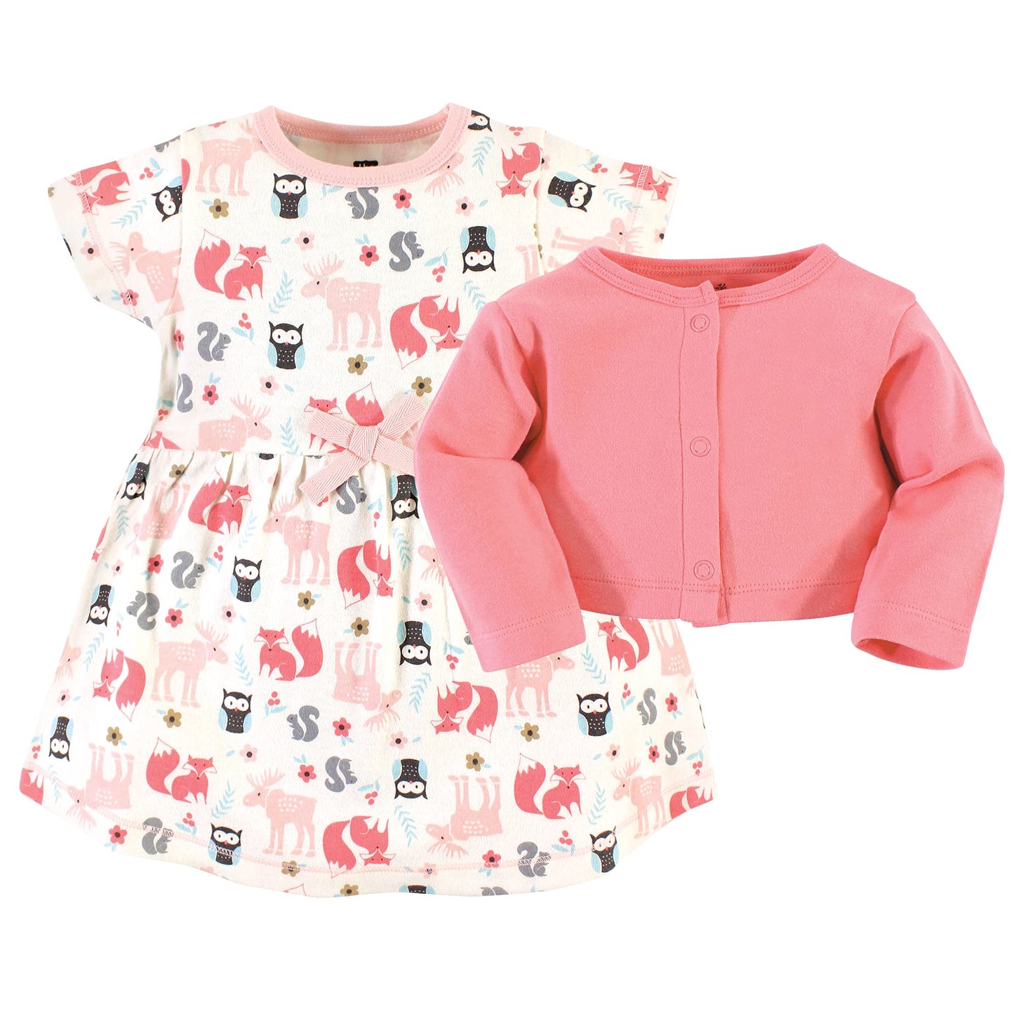 Hudson Baby Baby Girls' Cotton Dress And Cardigan Set, Forest, 5 Toddler