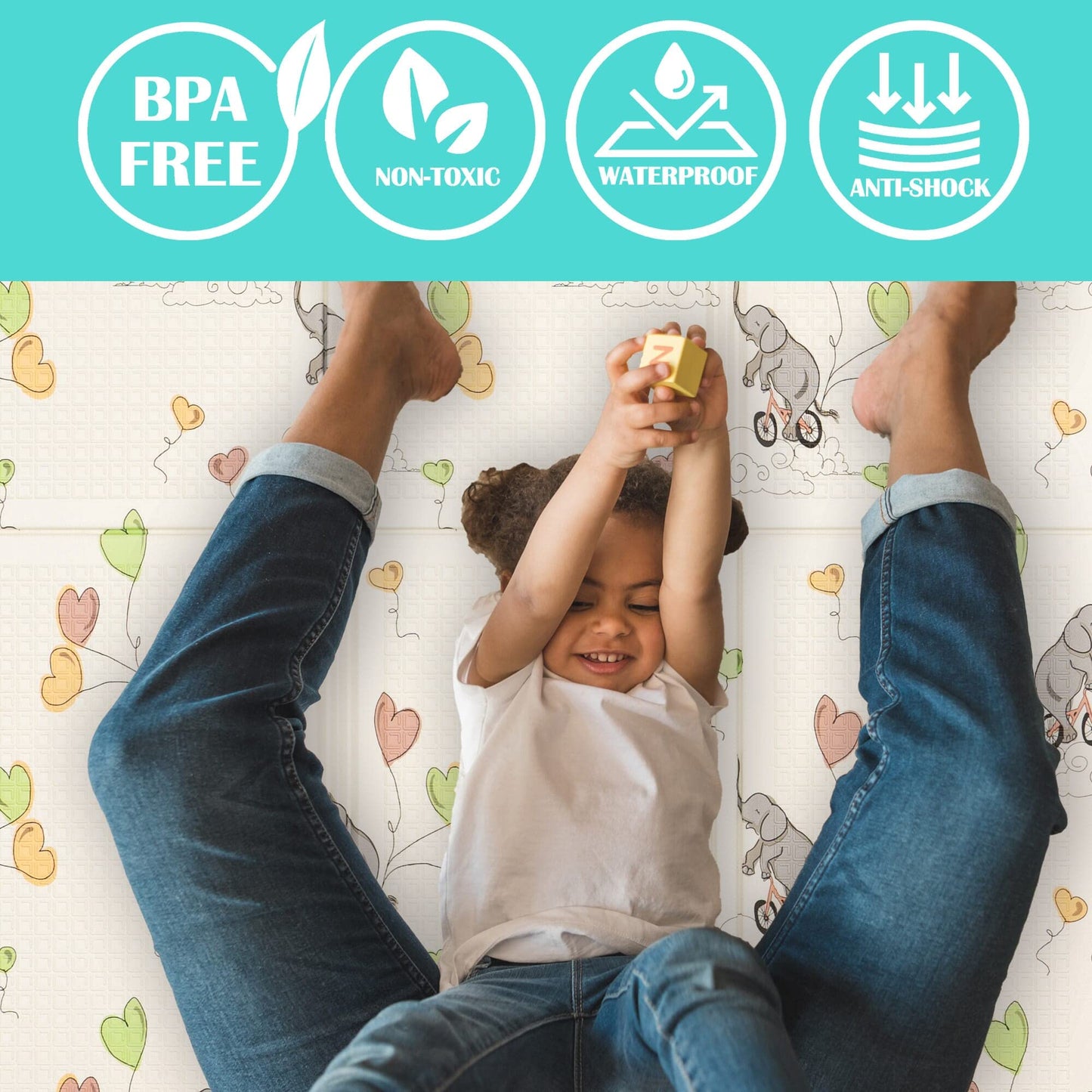 Jumpoff Jo - Large Waterproof Foam Padded Play Mat For Infants, Babies, Toddlers, Play & Tummy Time, Foldable Activity Mat, 70 I