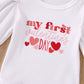 Twopumpkin My First Valentines Day Baby Girl Outfit Heart Onesie+Bell Bottoms+Headband Newborn Valentines Day Clothes Spring 12-