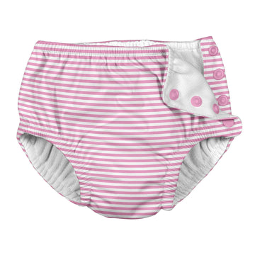 Green Sprouts Baby Girls Snap Infant And Toddler Reusable Swim Diapers, Light Pink Pinstripe, 18 Months
