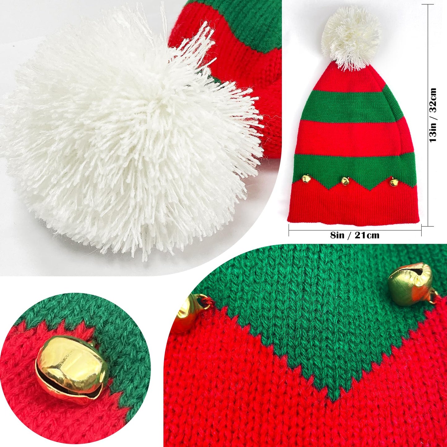 Dolkoic Christmas Elf Knitted Hat, Xmas Baby Beanie Knit Hat For Chrildrn 1 To 6 Years Old Red