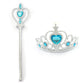 Kuzhi Frozen Crown Tiara And Wand Set - Silver Heart Jewel (Blue)