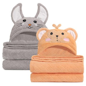 Wodhoy Toddler Towels For Boy, 2 Pcs 50'X32' Hooded Baby Towels Boy,Thick Absorbent Bath Towels For Kids, Coral Fleece Animal