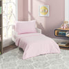 Everyday Kids 4 Piece Toddler Bedding Set - Includes Comforter, Flat Sheet, Fitted Sheet And Reversible Pillowcase - Solid Pink