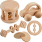 5 Pieces Wooden Baby Toys Wooden Toys for Babies 0-6-12 Months Wood Toys Rattles with Bells Montessori Wood Baby Push Car Wooden