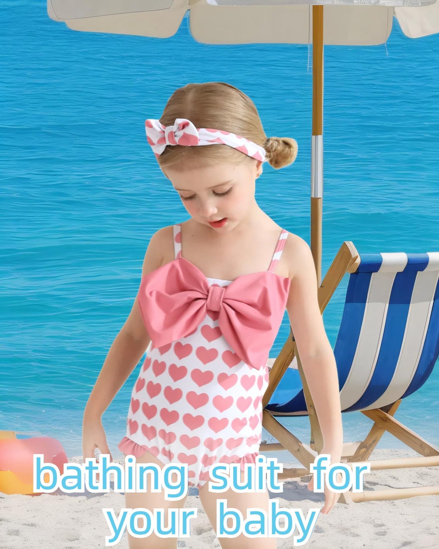 Mioglrie Baby Girl Swimsuit Infant 18-24 Month Bathing Suits Newborn Girls Summer Beach Swimwear Toddler Cute Pink Heart One Pie