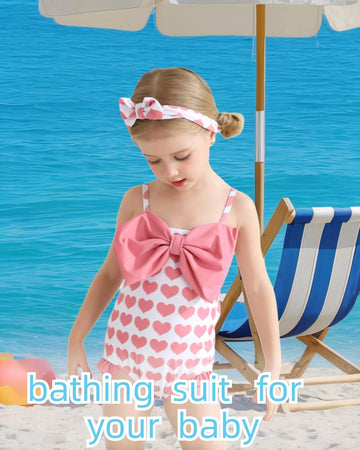 Mioglrie Baby Girl Swimsuit Infant Bathing Suits Newborn 0-3 Month For Girls Summer Beach Swim Suit Cute Pink Heart One Piece Sw