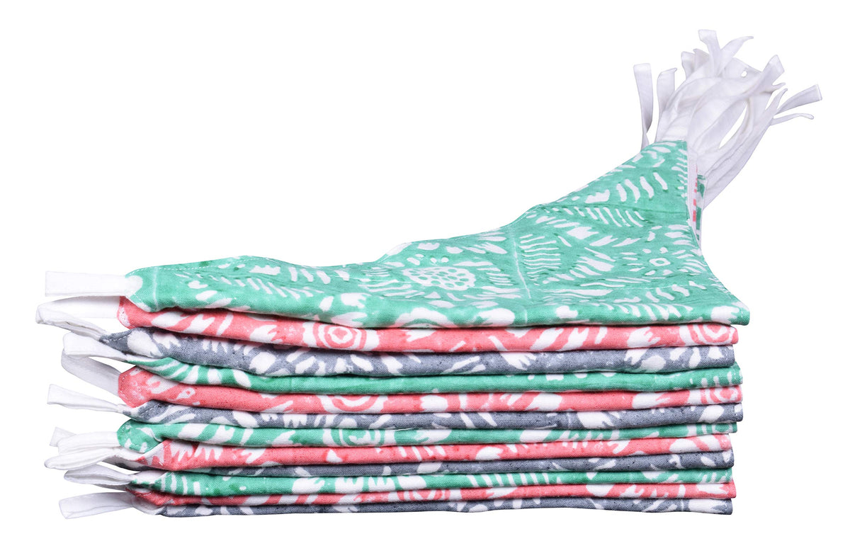 Mk Handicraft Set Of 12 Pieces Soft And Pure Cotton Triangular Nappies For Babies (Green, Children: M)
