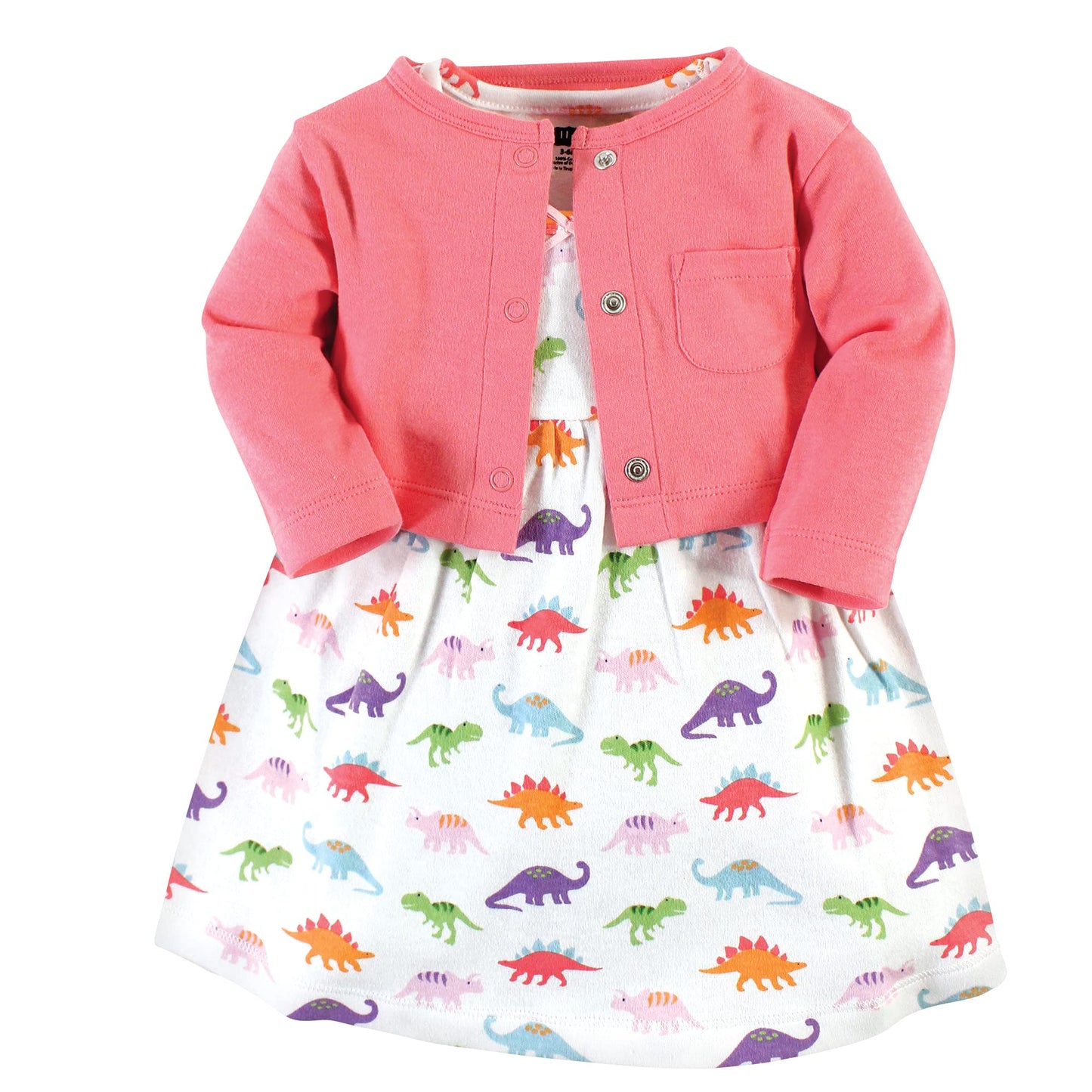 Hudson Baby Baby Cotton Dress And Cardigan Set, Girl Dinosaurs, 12-18 Months