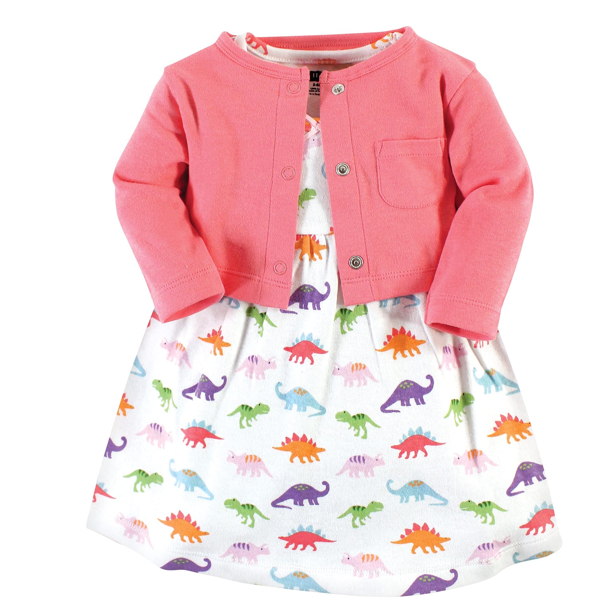 Hudson Baby Baby Cotton Dress And Cardigan Set, Girl Dinosaurs, 3-6 Months