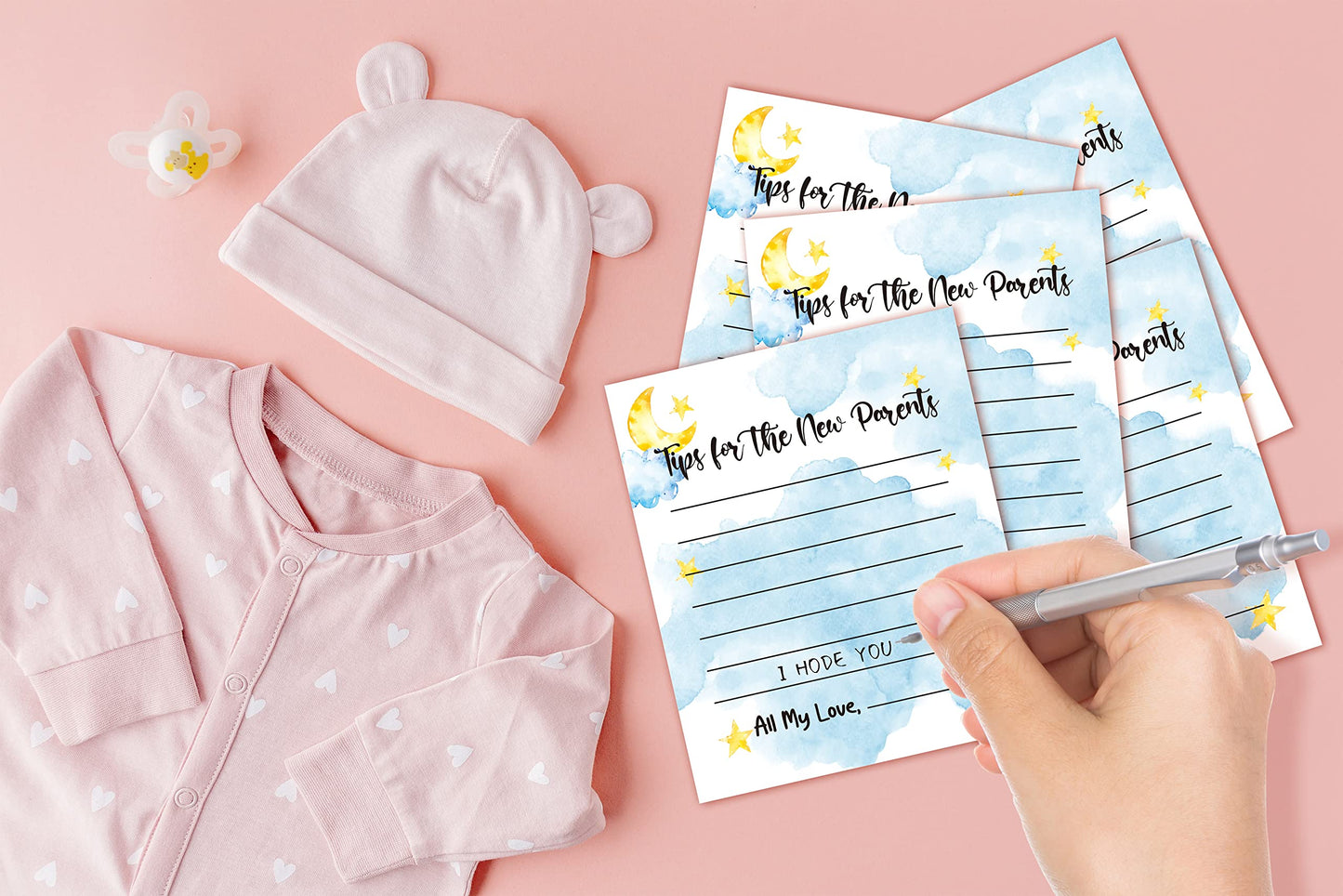 Baby Shower Games, Parenting Tip Jar Party Games(1 Standing Sign + 20 Advice Cards), Moon And Stars Advice Cards For New Parents