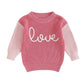 My First Valentines Day Baby Girl Outfit Baby Valentines Day Sweater Love Embroidery Knit Pullover Sweatshirt Top(C-Pink,12-18 M