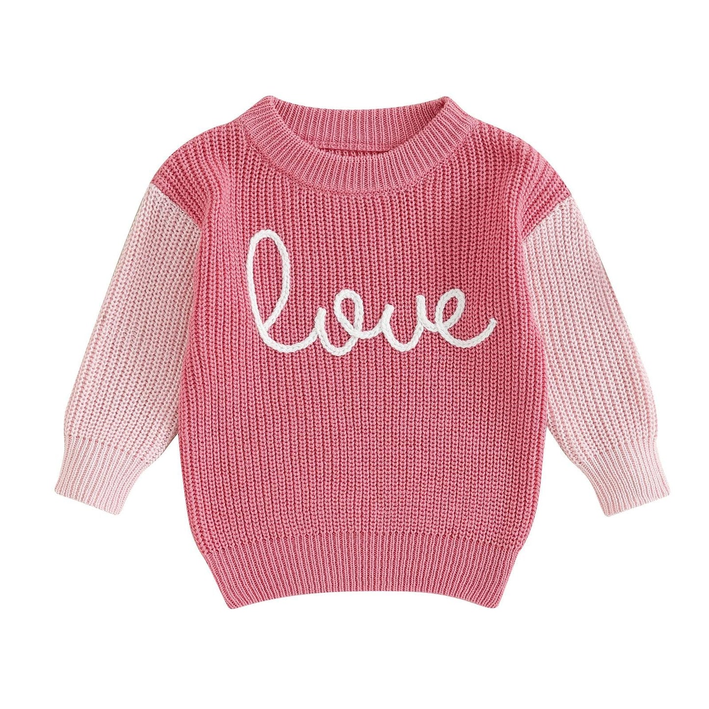 My First Valentines Day Baby Girl Outfit Baby Valentines Day Sweater Love Embroidery Knit Pullover Sweatshirt Top(C-Pink,12-18 M