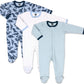 The Peanutshell Baby Sleeper Set For Boys Or Girls | 3 Pack In Dinosaur, Solid Blue & Dots | 9 M Footed Pajamas (9M)