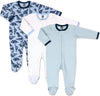 The Peanutshell Baby Sleeper Set For Boys Or Girls | 3 Pack In Dinosaur, Solid Blue & Dots | 9 M Footed Pajamas (9M)