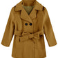 Baby Kids Boys Girls Classic Wool Blend Coat Winter Double Breasted Trench Coat Outwear Pea Coat Jacket With Belt Brown