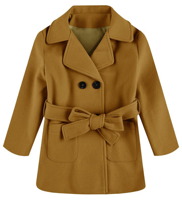 Baby Kids Boys Girls Classic Wool Blend Coat Winter Double Breasted Trench Coat Outwear Pea Coat Jacket With Belt Brown