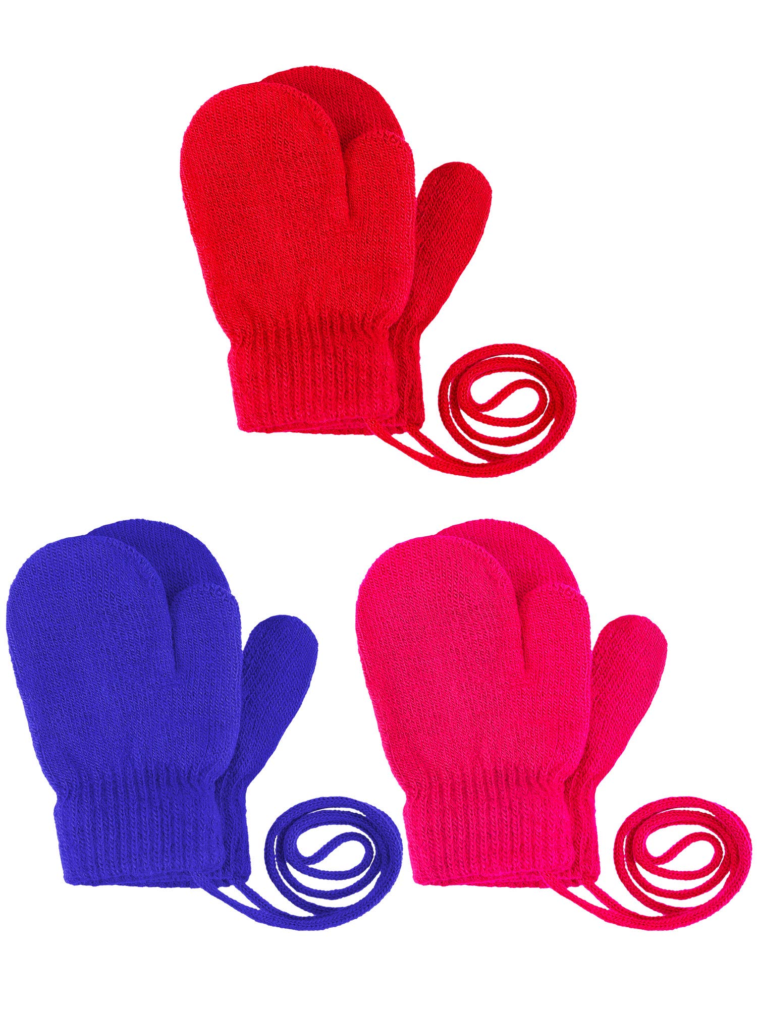 SATINIOR 3 Pairs Toddler Magic Stretch Mittens Full Finger Knit Gloves Winter Warm Mittens (Rose Red, Red, Blue)
