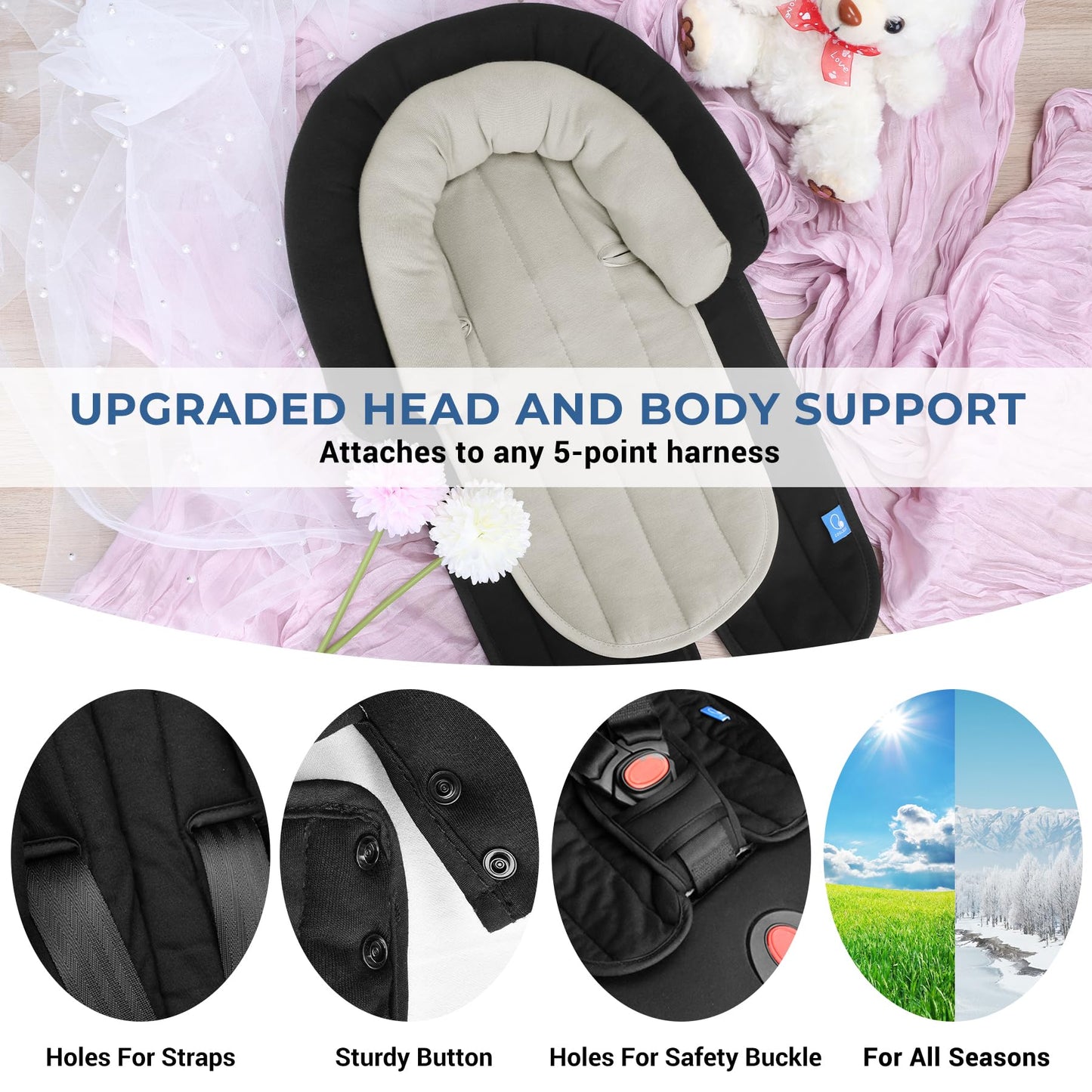Coolbebe Upgraded Babybody Support & Strap Covers Set For Newborn Infant Toddler - Extra Soft Breathable Car Seat Insert Cushion