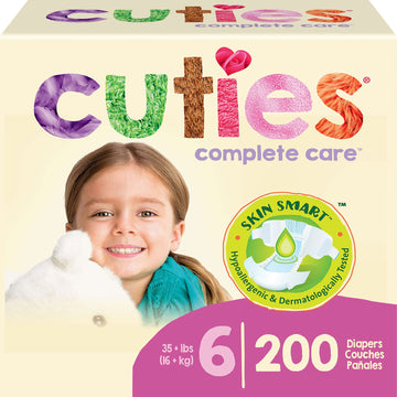 Cuties | Skin Smart, Absorbent & Hypoallergenic Diapers With Flexible & Secure Tabs | Bulk Case | Size 6 | 200 Count