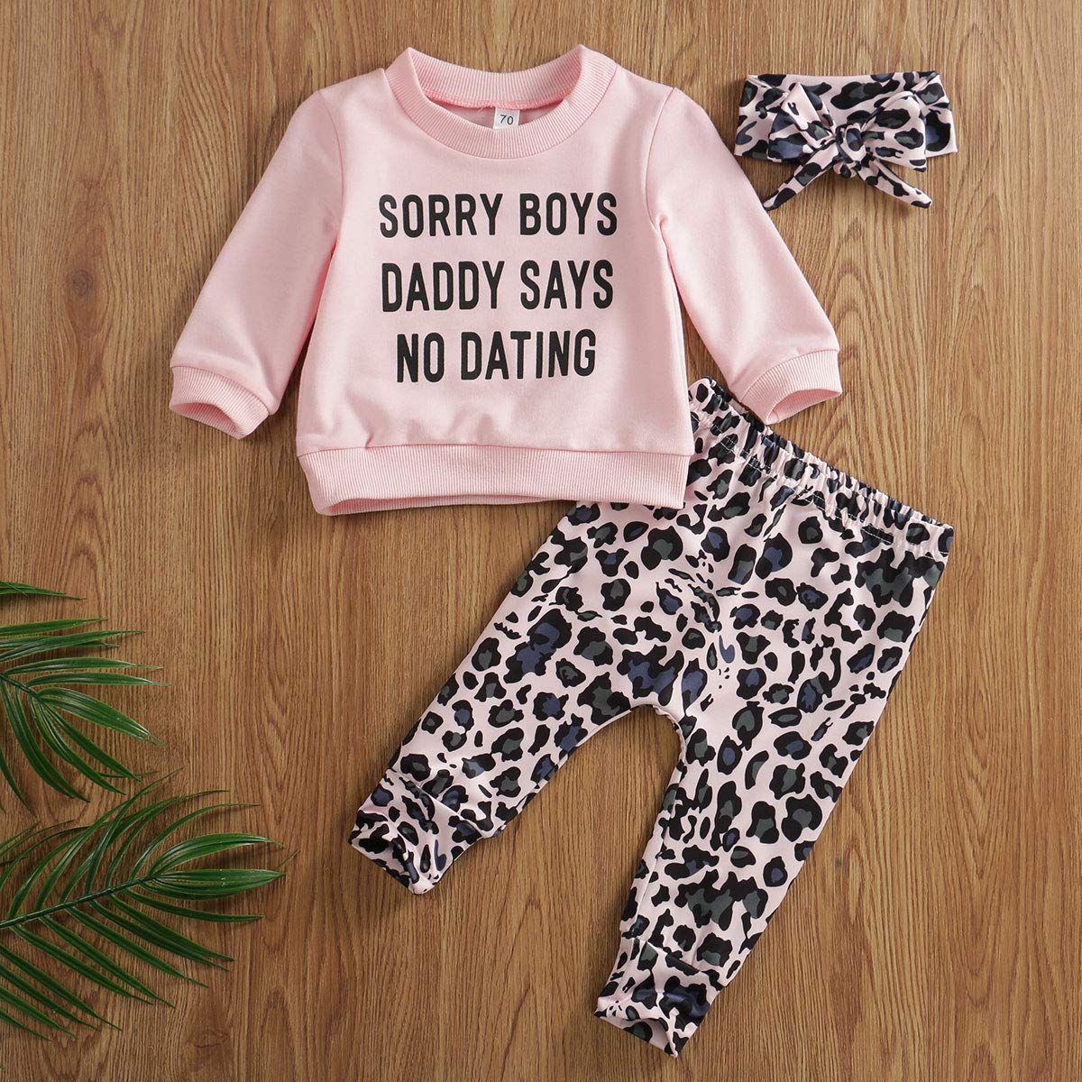 Newborn Baby Girls Clothes Daddy Saying Top Printed T-Shirt Leopard Pants+Headband Sweatshirt Outfit Set (A-Daddy Says, 18-24 Mo