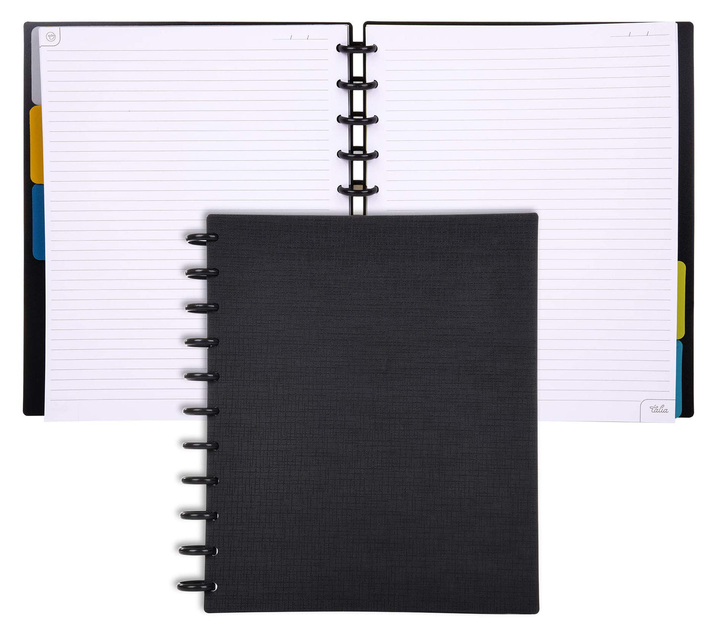 Talia Discbound Notebooks, Planner, Customizable, (Black Wblack Discs, Letter (85In X 11In))